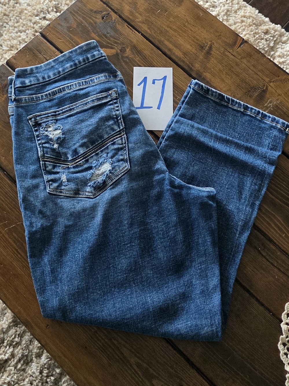 Women's Distressed Dark Blue Cropped Denim Jeans